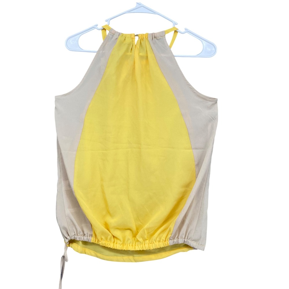 NWT New York & Company Halter Top Sleeveless‎ Drawstring Yellow Beige XS